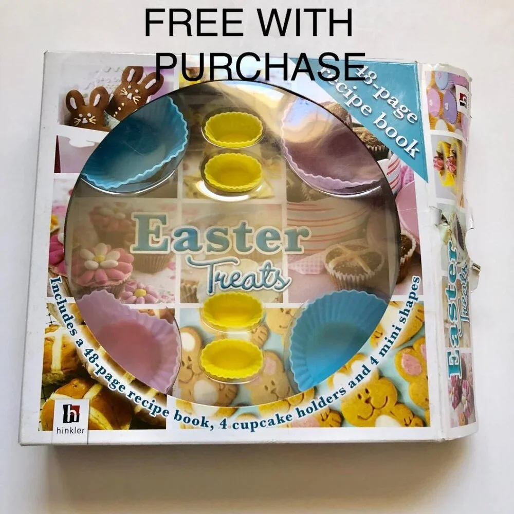 FREE Easter treats baking set, 4 silicone cupcake liners, 48 pg recipe book, NWT